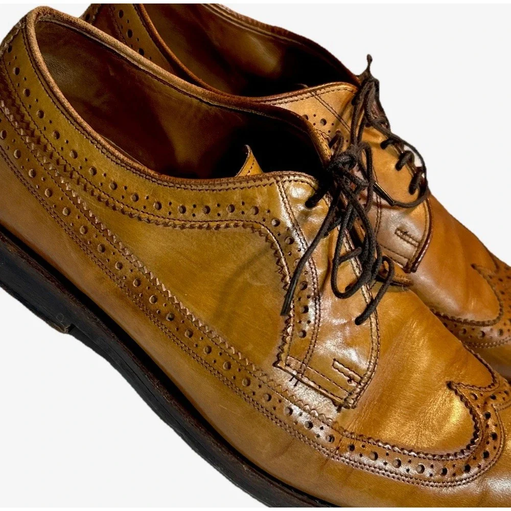 Polo Ralph Lauren Sanderson Tan Leather‎ Wingtip Dress Shoes Sz 9D Retail: $525